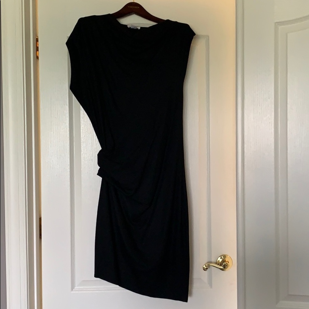 Helmut Lang Sonar Wool Asymmetrical Black Dress